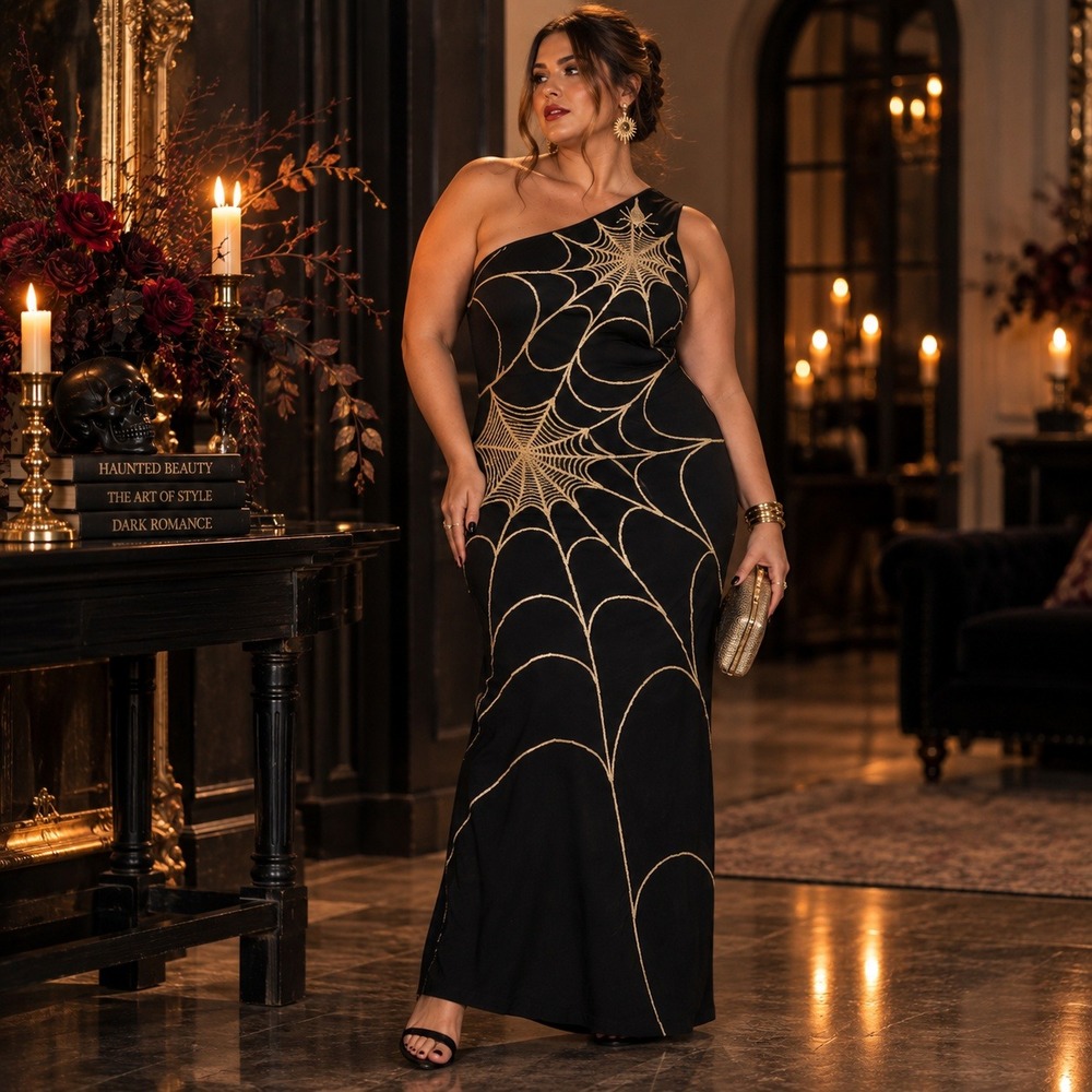 Mantrap by Heathyr Lawrence Spider Web Maxi Dress Goth Glam XXL Halloween
